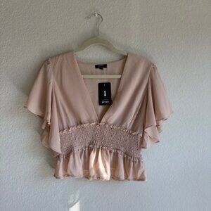 NWT Privy Beige Top Large Y2K Smocked FAIRY Coquette girl Babydoll